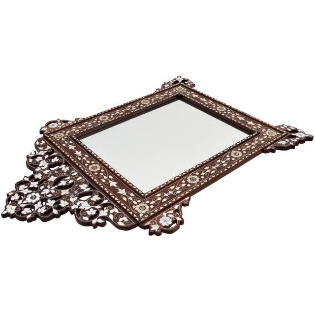 Vintage Syrian Floral-Patterned Colorful Mother-Of-Pearl Mirror For Sale - Image 4 of 10