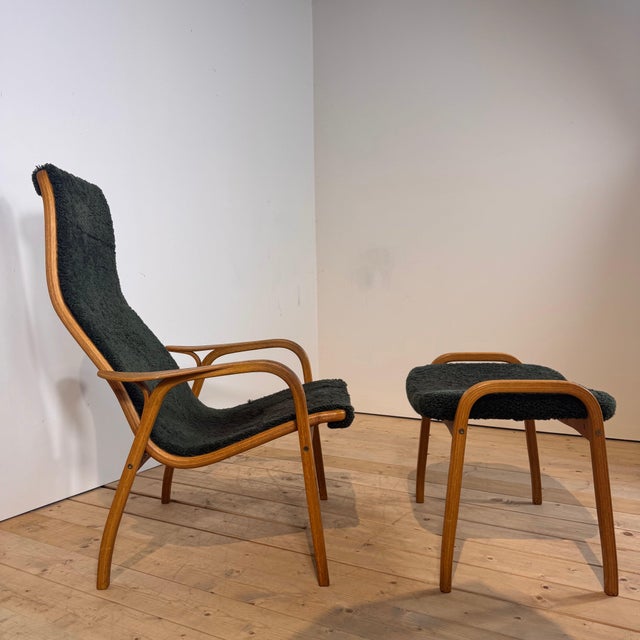 Set of Green Lamino Lounge Chair and Ottoman by Yngve Ekström for Swedese, 1960 For Sale - Image 4 of 9
