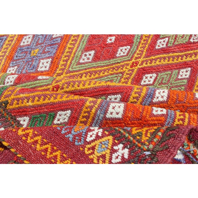 Mid 20th Century Vintage Turkish Embroidered Jijim Kilim With All-Over Diamond Design in Bright Colors For Sale - Image 11 of 13