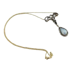 Vintage 14K Gold Diamond & Opal Necklace