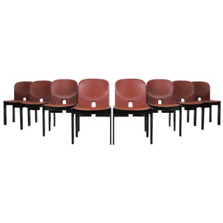 121 Chairs in Wood and Leather by Tobia & Afra Scarpa for Cassina, 1970s, Set of 8 For Sale