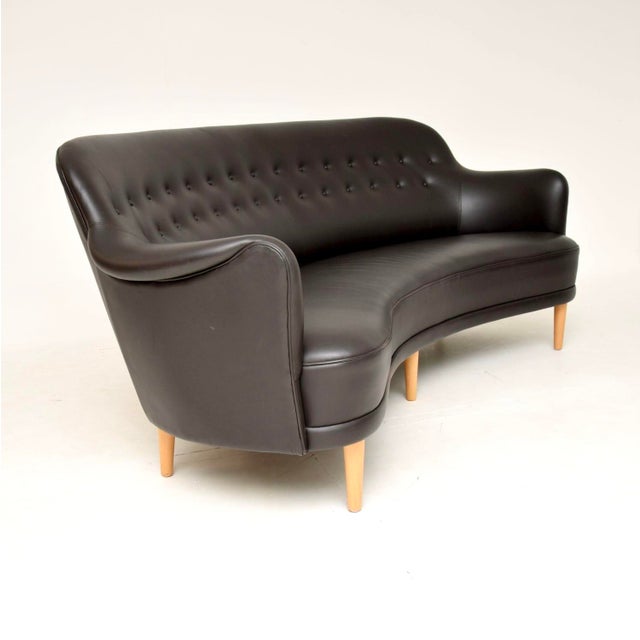 Carl Malmsten Swedish Leather Sams Sofa by Carl Malmsten, 1960s For Sale - Image 4 of 11
