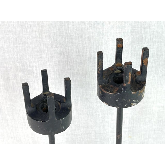 Modern Gothic Medieval Cast Iron Candle Holders - Pair of 2 For Sale - Image 9 of 13
