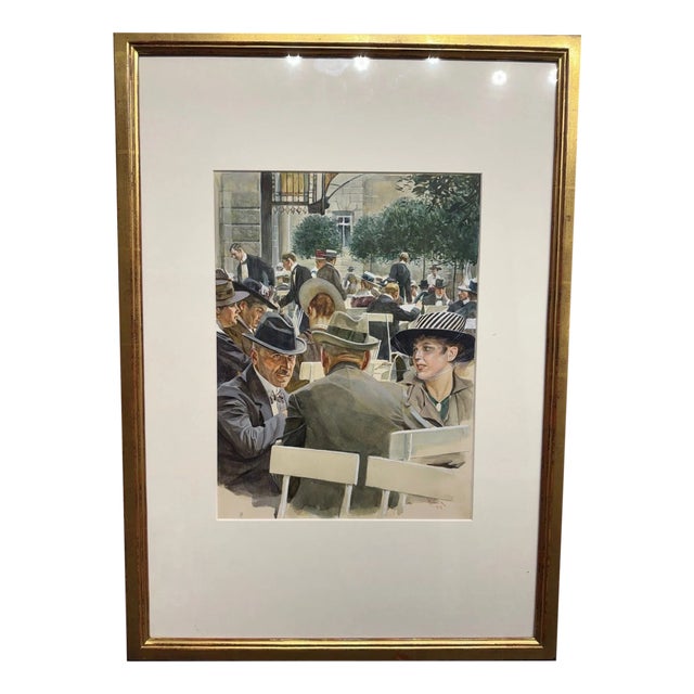 Franz František Horník-Lánský, Coffee House Terrace, Mixed Media, Framed For Sale