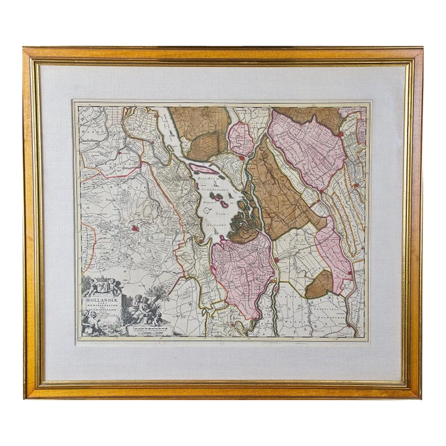 A Hand Colored 17th Century Visscher Map "Hollandiae" Southern Holland, 1678 For Sale