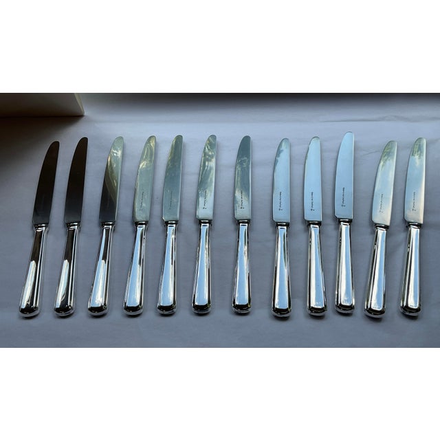 New 1960s a Cased Set of 12 Silver Dinner Knife, Leighton by Walker & Hall For Sale - Image 9 of 17