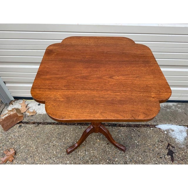 Clore Furniture Queen Anne Style Solid Walnut Cloverleaf Tripod Leg Candle Stand Table For Sale - Image 10 of 11