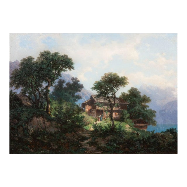 19th Century Swiss Antique Oil Painting of Mountains by Francois Niederhausern For Sale