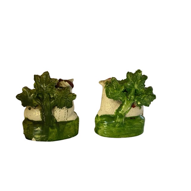 Antique Staffordshire Pearlware Figures Sitting Ewe and Ram Made in England 1780-1840. Each Sitting with Bocage Foliage...