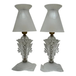 Art Deco Satin Glass Boudoir Lamps - A Pair For Sale