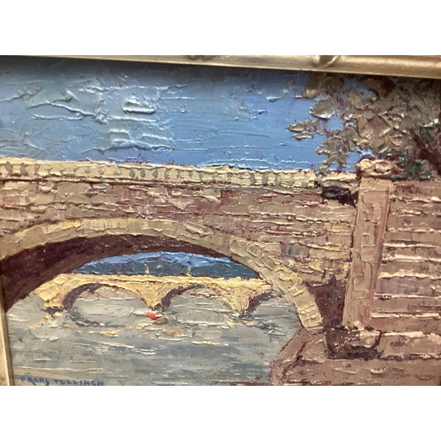 Impressionist Small Impressionistic Stone Bridge Landscape Painting on Board Signed Frank Tullingn For Sale - Image 3 of 4