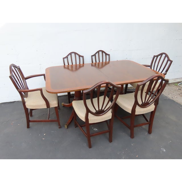Mahogany Set of Dining Table Six Shield Back Chairs and 2 Leaves 6563 For Sale - Image 15 of 17