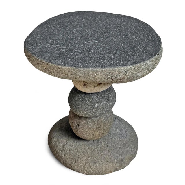 Contemporary Vintage Outdoor River Rock Stack Side Table Stool For Sale - Image 3 of 7