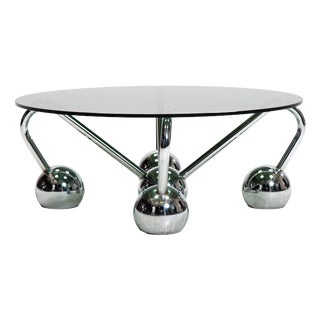 Sputnik Coffee Table in Chromed Metal and Smoked Glass, Italy, 1970s For Sale