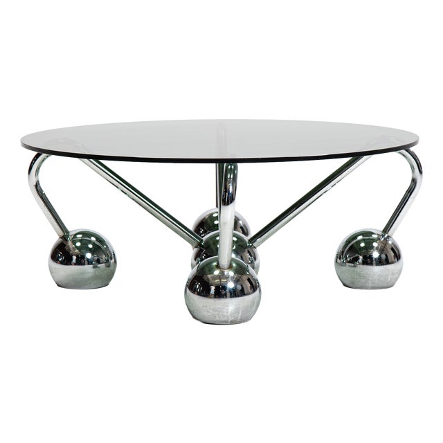 Sputnik Coffee Table in Chromed Metal and Smoked Glass, Italy, 1970s For Sale