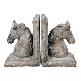 Vintage Weathered Equestrians Style Horse Bookends-a Pair For Sale