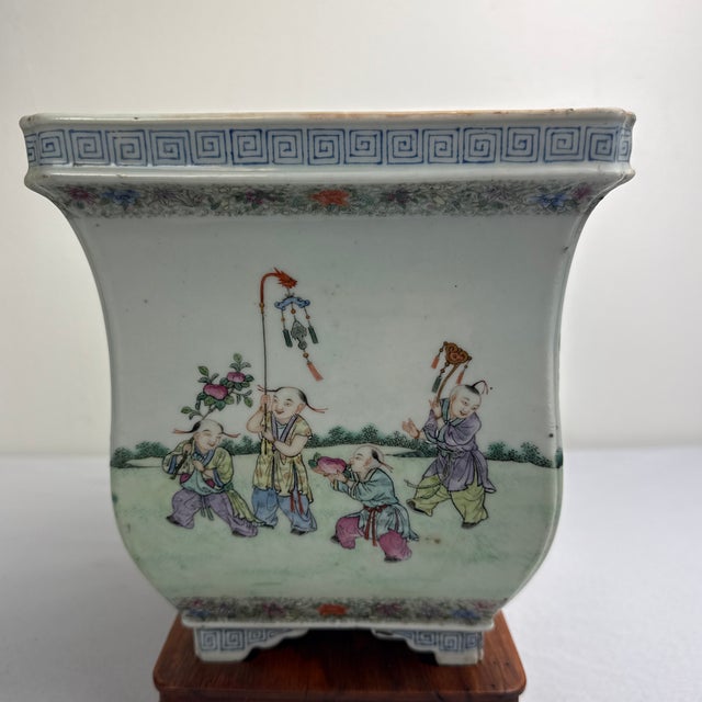 Chinoiserie Famille Rose Jardinier on RosewoodStand For Sale - Image 3 of 8