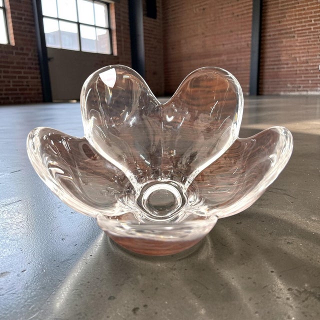 Sculptural crystal bowl produced by orrefors in sweden. the bowl is formed as a flower or lotus with five rising petals...