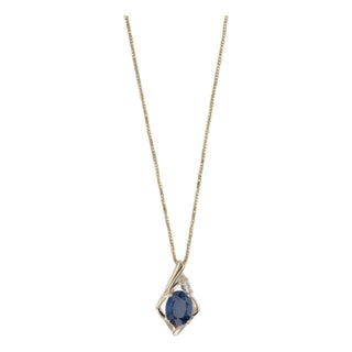 1.43ctw Blue Sapphire Diamond Pendant 14k Yellow Gold 18" Box Chain For Sale