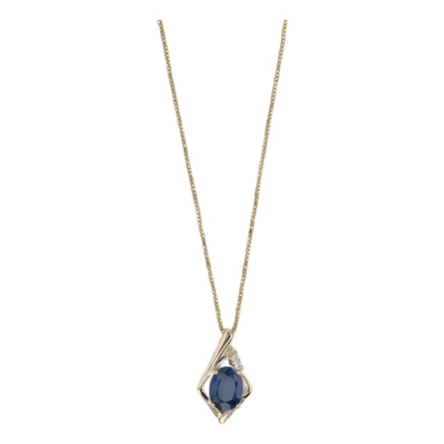 1.43ctw Blue Sapphire Diamond Pendant 14k Yellow Gold 18" Box Chain For Sale