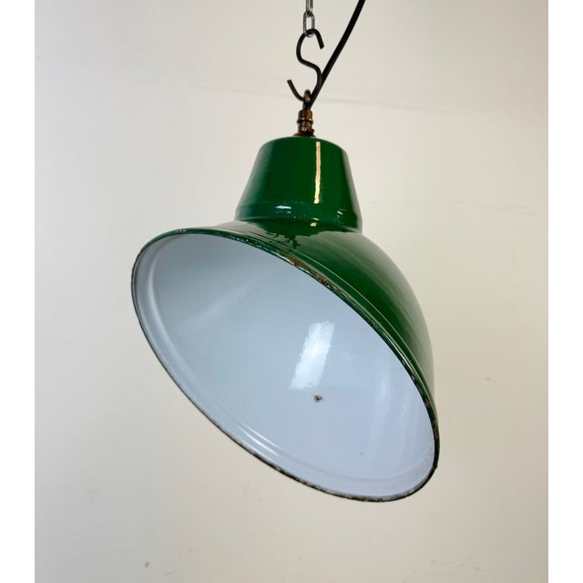 Metal Industrial Green Enamel Factory Pendant Lamp, 1960s For Sale - Image 7 of 16