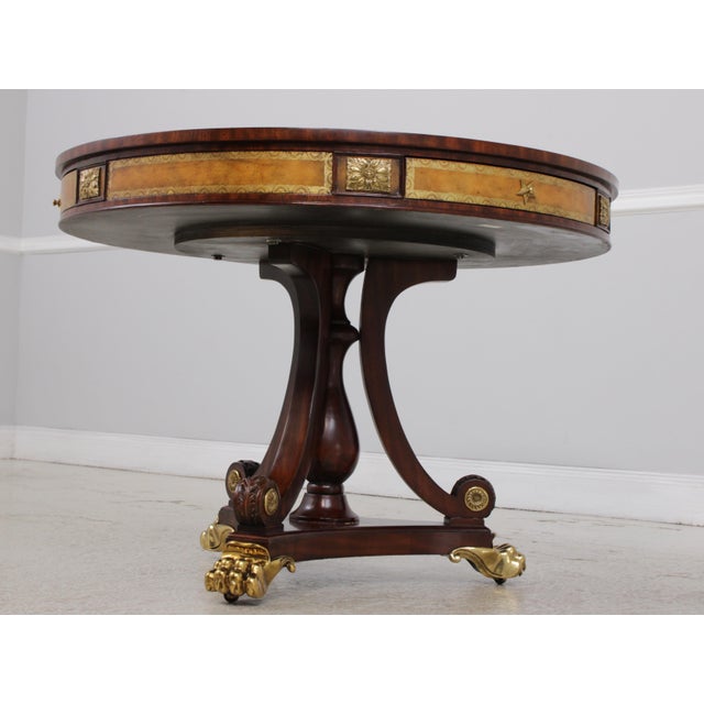 Wood Maitland Smith Round Mahogany Leather Top Center Table For Sale - Image 7 of 17