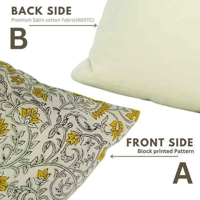 Fabdivine Handcrafted Block Print Cushion Cover 26x26 Inch Cotton Satin-Hawamahal For Sale - Image 4 of 5