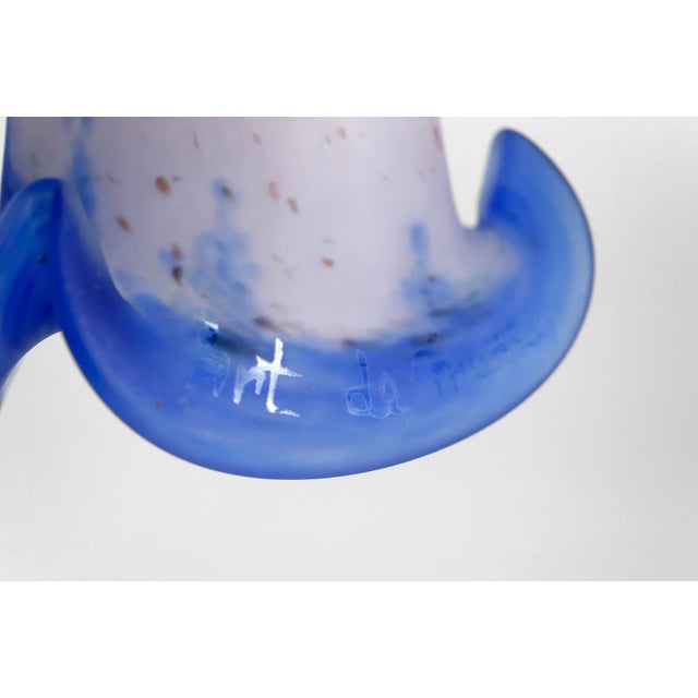 Art Deco Wrought Iron Chandelier with Blue Blown Glass, France For Sale - Image 11 of 12