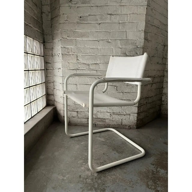 Mid-Century Modern Motivated Seller: 1980s Italian White Leather Cantilever Chairs Set of 2 Attributed to Mart Stam and Marcel Breuer For Sale - Image 3 of 11