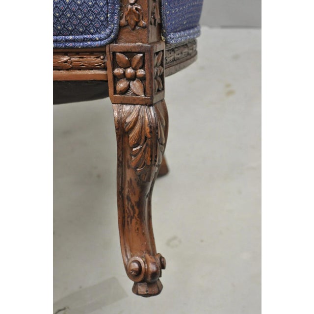 Antique French Renaissance Louis XV Style Carved Walnut Wingback Arm Chair For Sale - Image 12 of 18