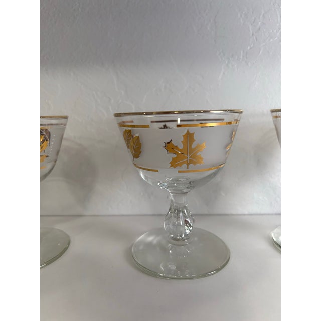 Glass 1950s Set of 5 Libbey Glass Golden Foliage Champagne Coupes or Dessert Glasses For Sale - Image 7 of 10