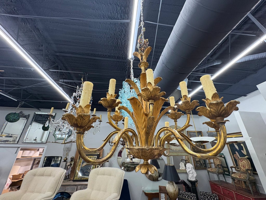 1920s French Louis XVI Style Gilt Bronze Palm Frond Chandelier