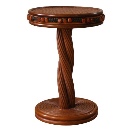 Romy Side Table in Stained Rattan with Resin and Leather by Popus Editions For Sale