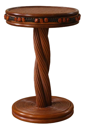 Romy Side Table in Stained Rattan with Resin and Leather by Popus Editions