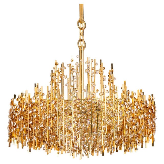 Large Gilt Brass and Crystal Chandelier from Palwa, Germany, 1970s For Sale - Image 14 of 14