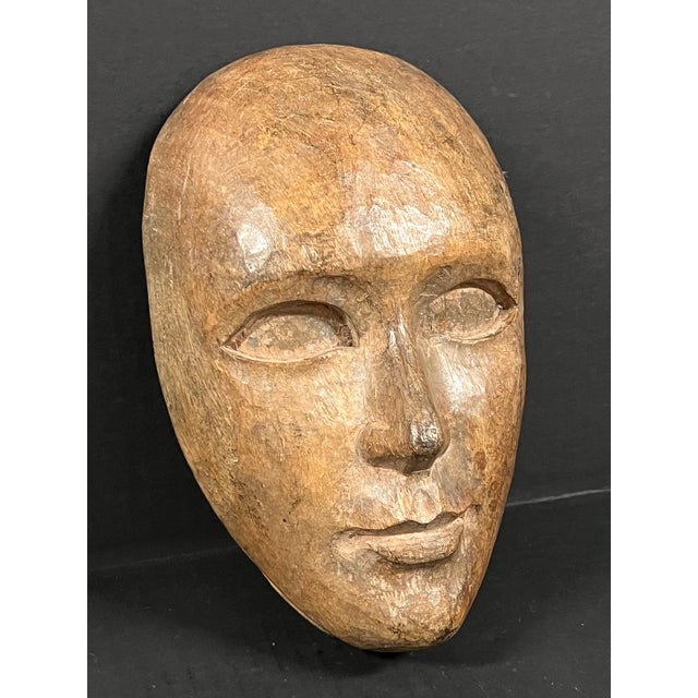 Folk Art Folk Art Carved Wood Male Face Wall Plaque Decor Sculpture For Sale - Image 3 of 10