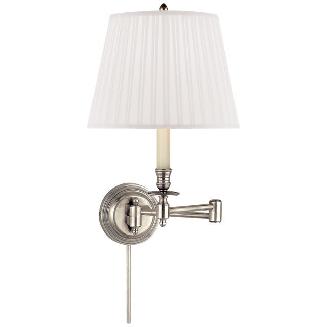 Traditional Visual Comfort Signature Candlestick Swing Arm in Antique Nickel with Silk Shade For Sale - Image 3 of 3