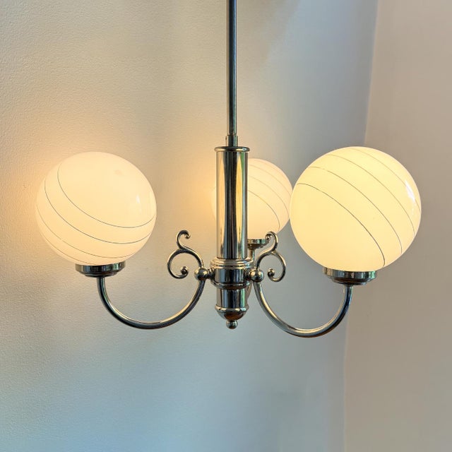 Vintage Regency Belgian Ceiling Lamp with Chrome with 3 Opaline Glass Spheres by Massive For Sale - Image 12 of 12
