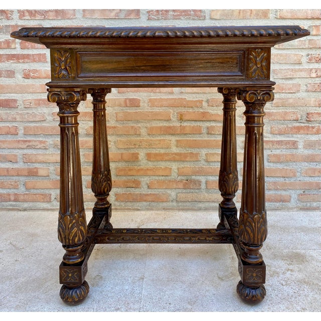 Early 20th Century Spanish Carved Walnut Side Table with One Drawer, 1940s For Sale - Image 17 of 18