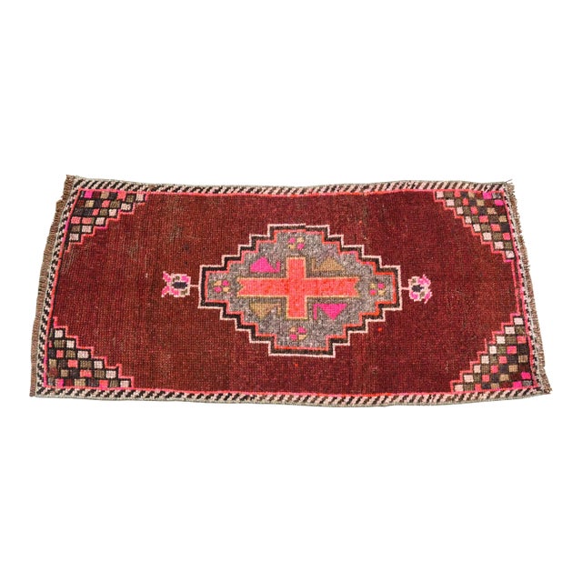 Vintage Burgundy Muted Pastel Small Rug For Sale