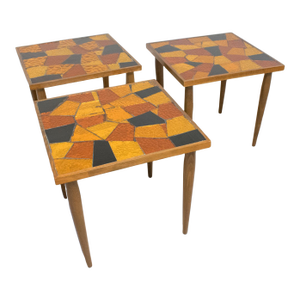 Mid-Century Modern Georges Briard Mosaic Glass and Wood Side Tables, 3 Pieces