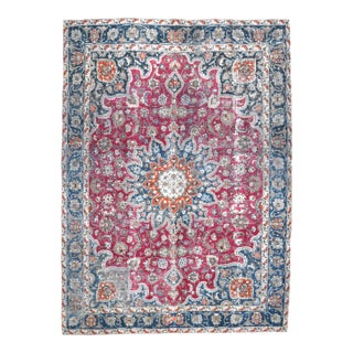 1970s Vintage Persian Handmade Wool Cotton Light Red Area Rug For Sale