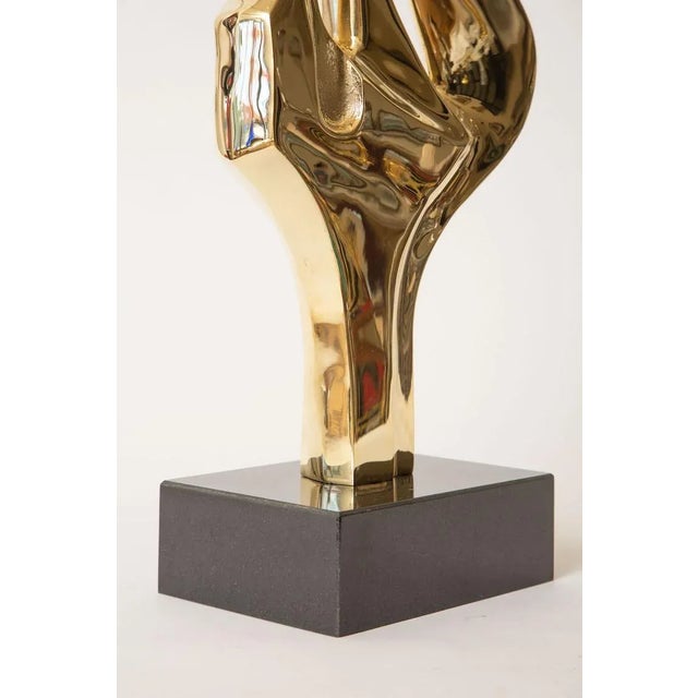 Vintage Brass Abstract Figural Sculpture on Black Granite Base, 1970's For Sale In Miami - Image 6 of 9