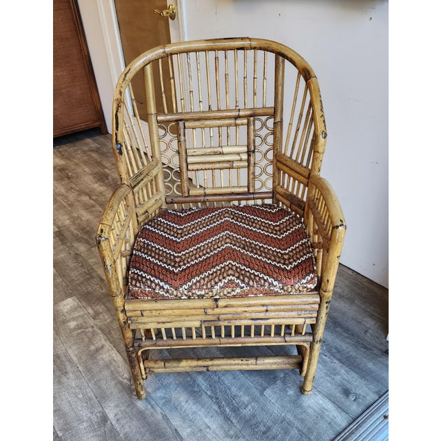 Billy Baldwin 1970s Vintage Brighton Pavilion Burnt Bamboo & Rattan Armchair For Sale - Image 4 of 16