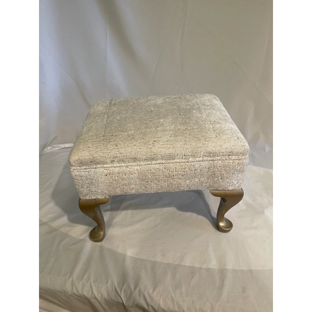 American White Velvet Footstool Wooden Legs For Sale - Image 3 of 6