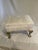 American White Velvet Footstool Wooden Legs For Sale - Image 3 of 6