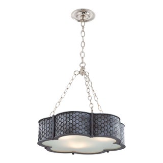 The Urban Electric Company "Betty Hang" Handcrafted Scalloped Metal Drum Chandelier in Pewter For Sale