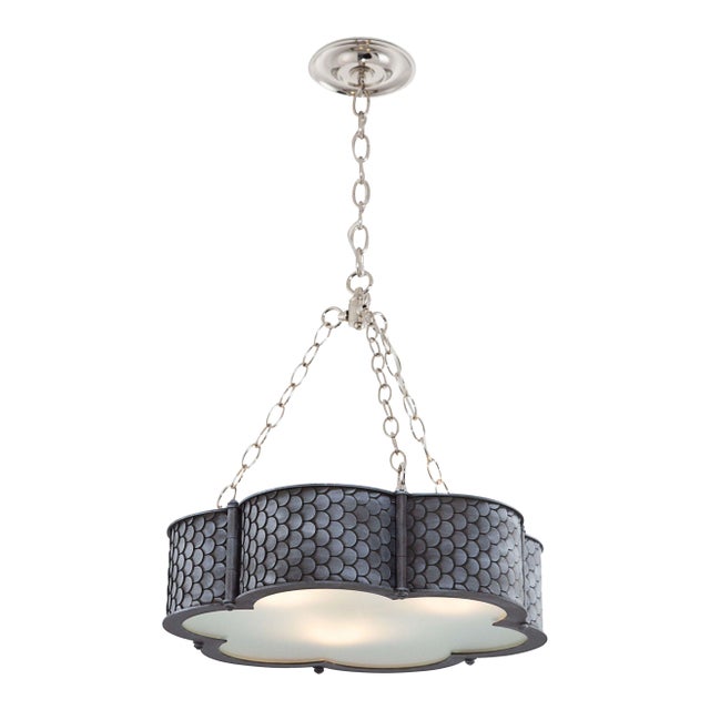 The Urban Electric Company "Betty Hang" Handcrafted Scalloped Metal Drum Chandelier in Pewter For Sale