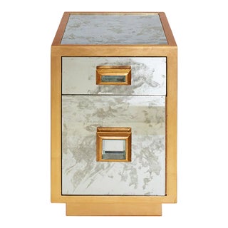 Matthew Izzo Home - Cisco Old Hollywood Gold Leaf Mirrored Side Table For Sale