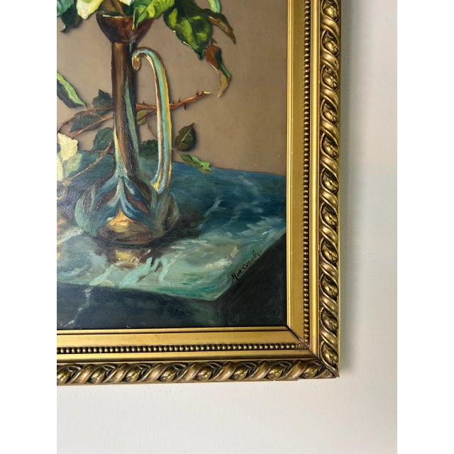 Green 1920 Antique Still Life Oil Painting, Signed For Sale - Image 8 of 11